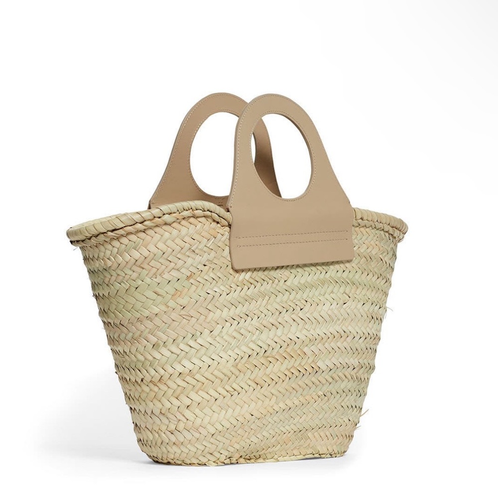 Like New Hereu Taupe Cabas Straw Leather Tote Designer Beach Vacation Bag - Picture 1 of 8